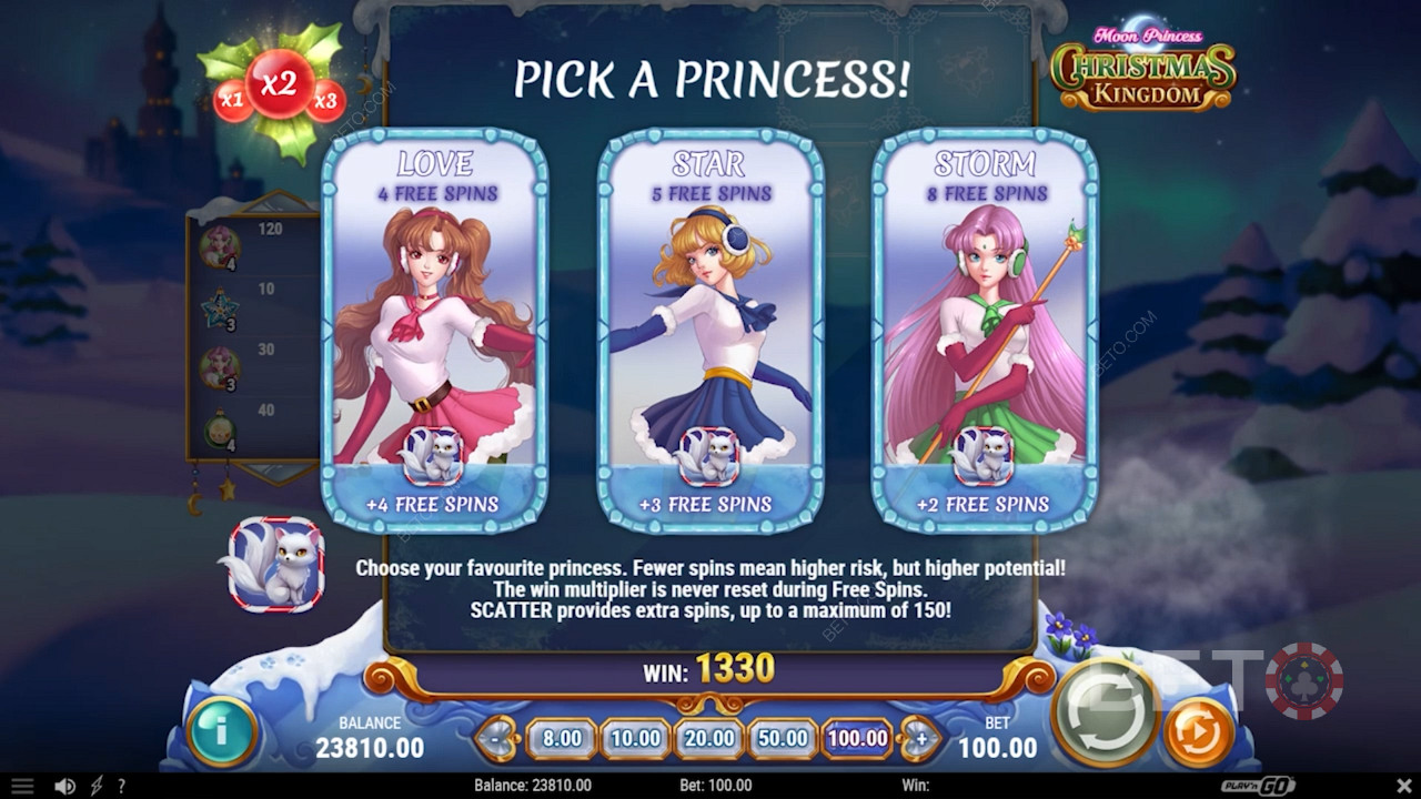 Ronda especial de giros gratis en Moon Princess Christmas Kingdom