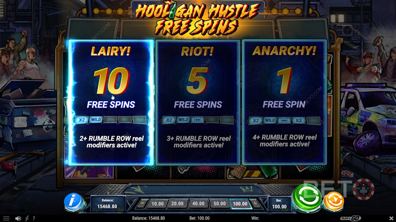 Elige el tipo de tirada gratuita en la tragaperras Hooligan Hustle