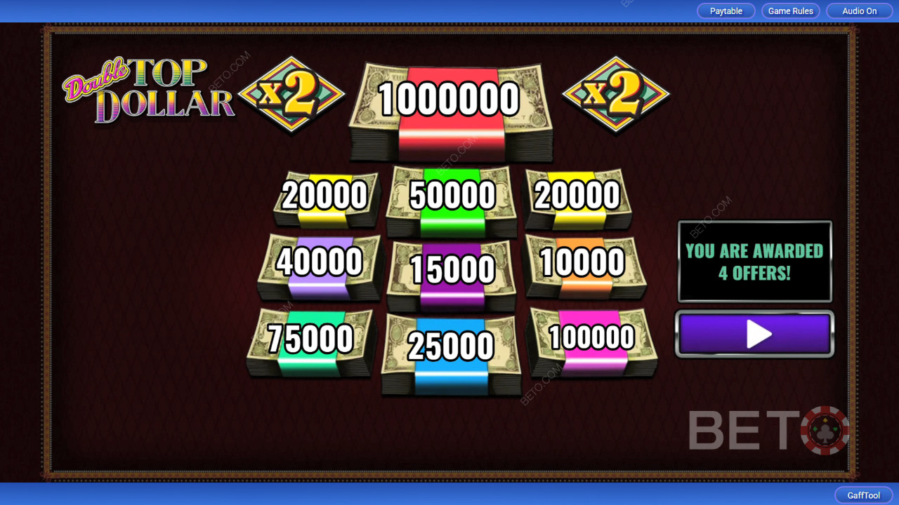 Explicación de las bonificaciones en Double Top Dollar de IGT