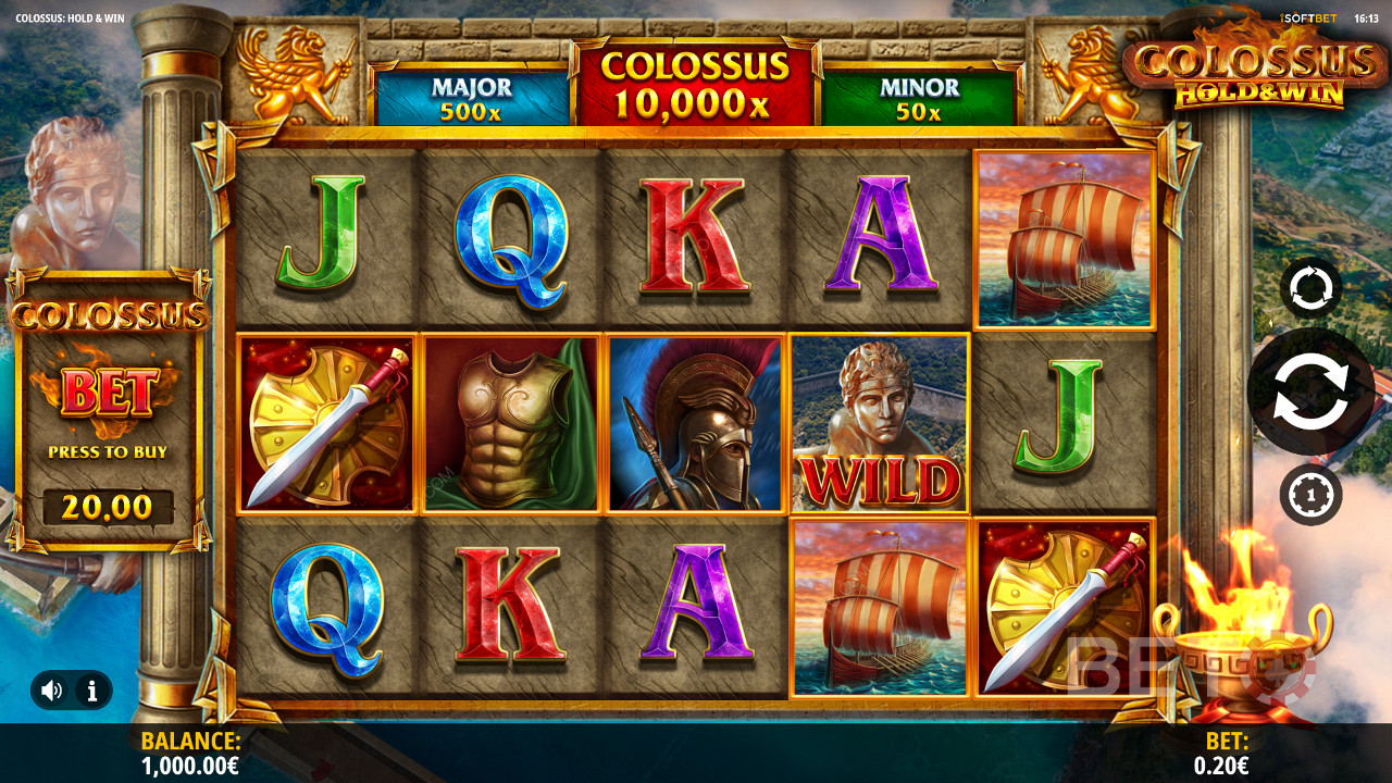 Disfruta de la temática griega en la tragaperras online Colossus: Hold and Win