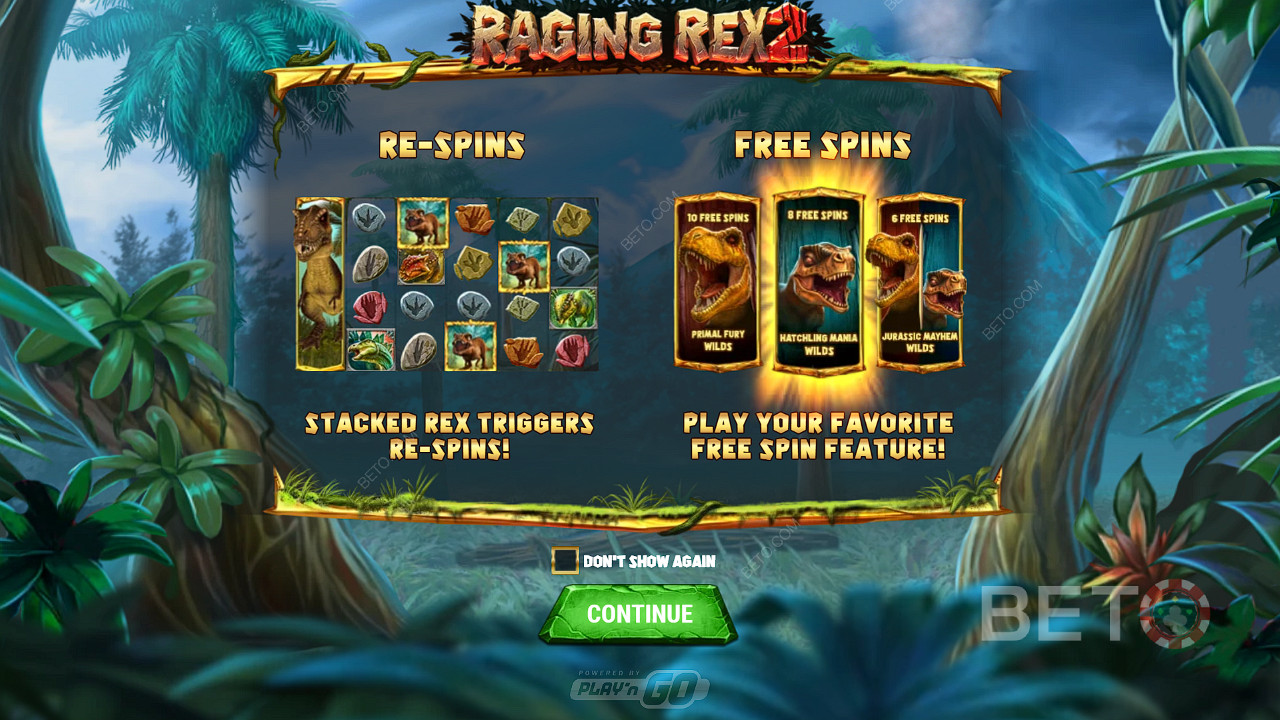 Disfruta de Respins y 3 tipos de Free Spins en la tragaperras Raging Rex 2