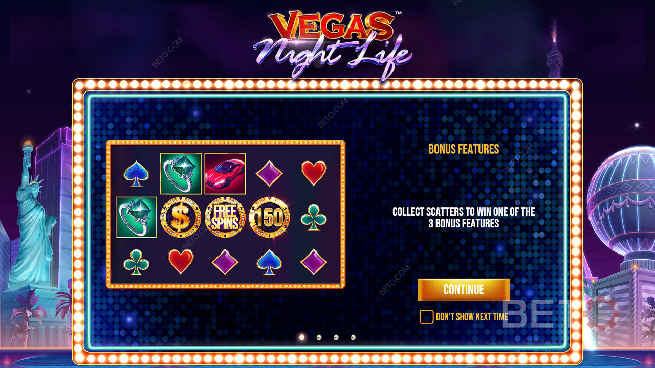 3 Scatters te otorgarán uno de los bonus de la tragaperras Vegas Night Life