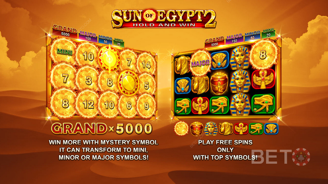 Disfruta de Jackpots de hasta 5.000x de tu apuesta y Tiradas Gratis en la tragaperras Sun of Egypt 2