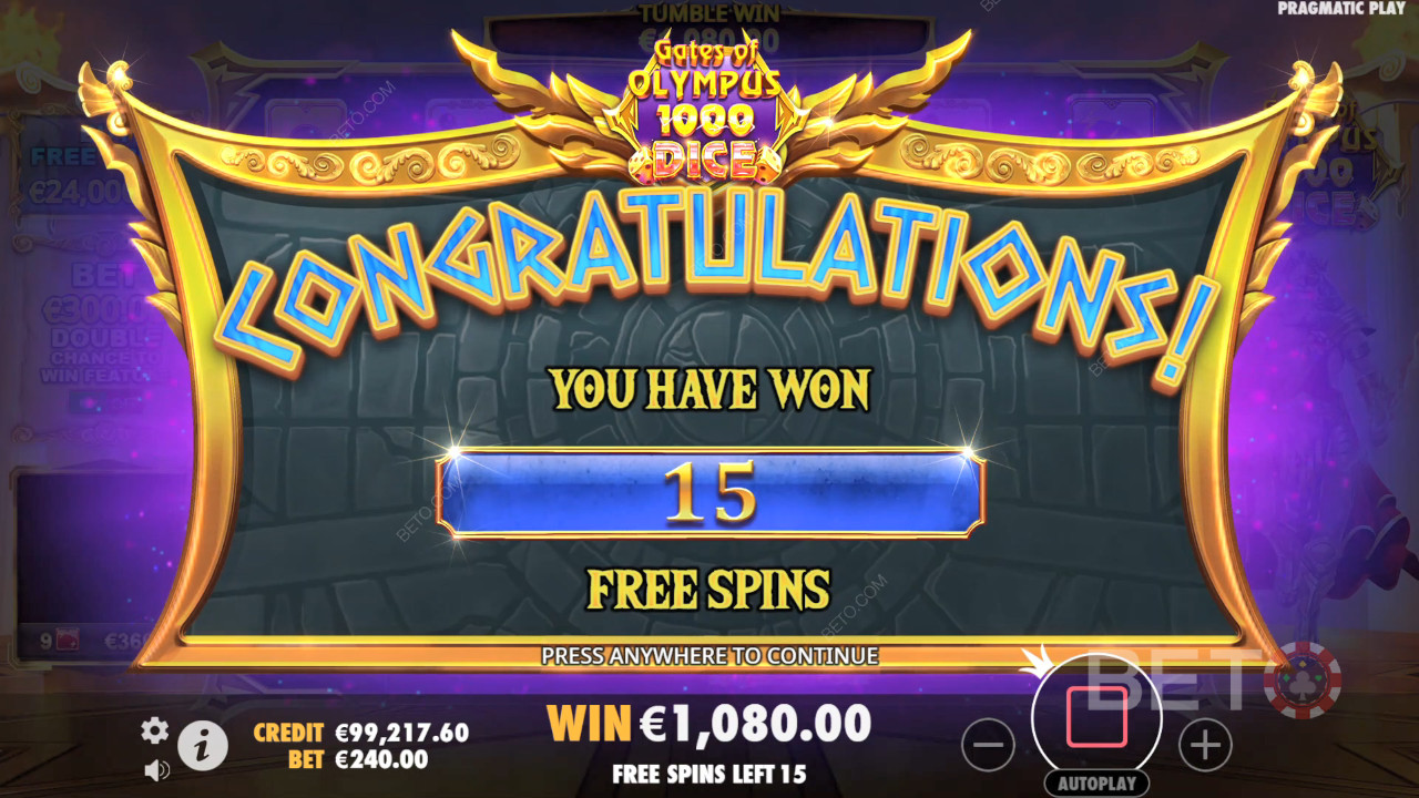 ¡Gane 15.000 veces su apuesta en la tragaperras Gates of Olympus 1000 Dice Slot!