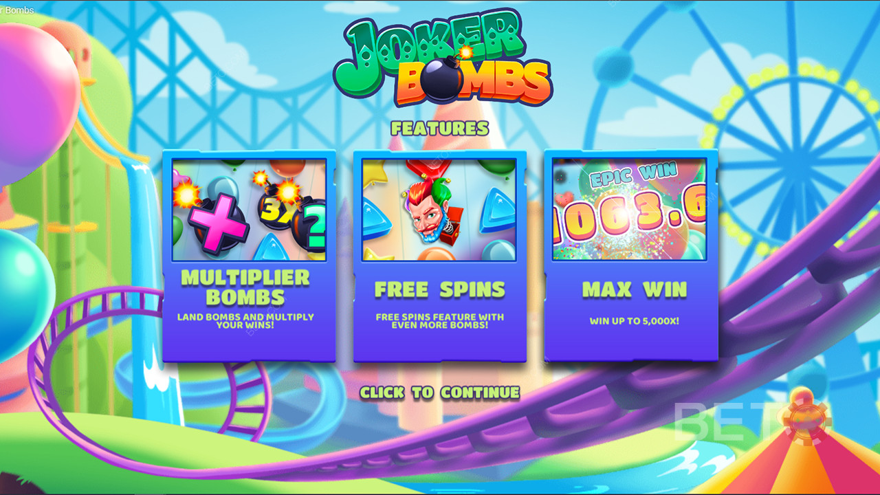 Disfruta de Bombas Multiplicadoras, Tiradas Gratis y mucho más en la tragaperras Joker Bombs