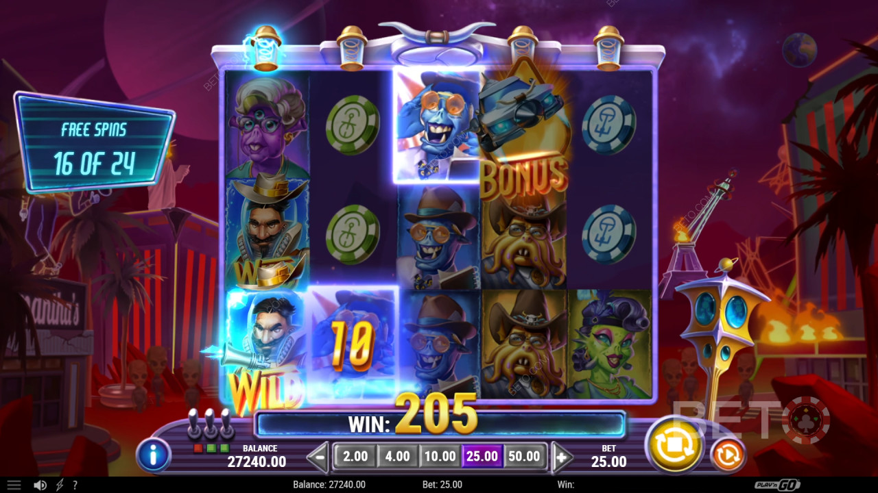 Explicación de las bonificaciones en Invading Vegas Revenge on Mars por Play