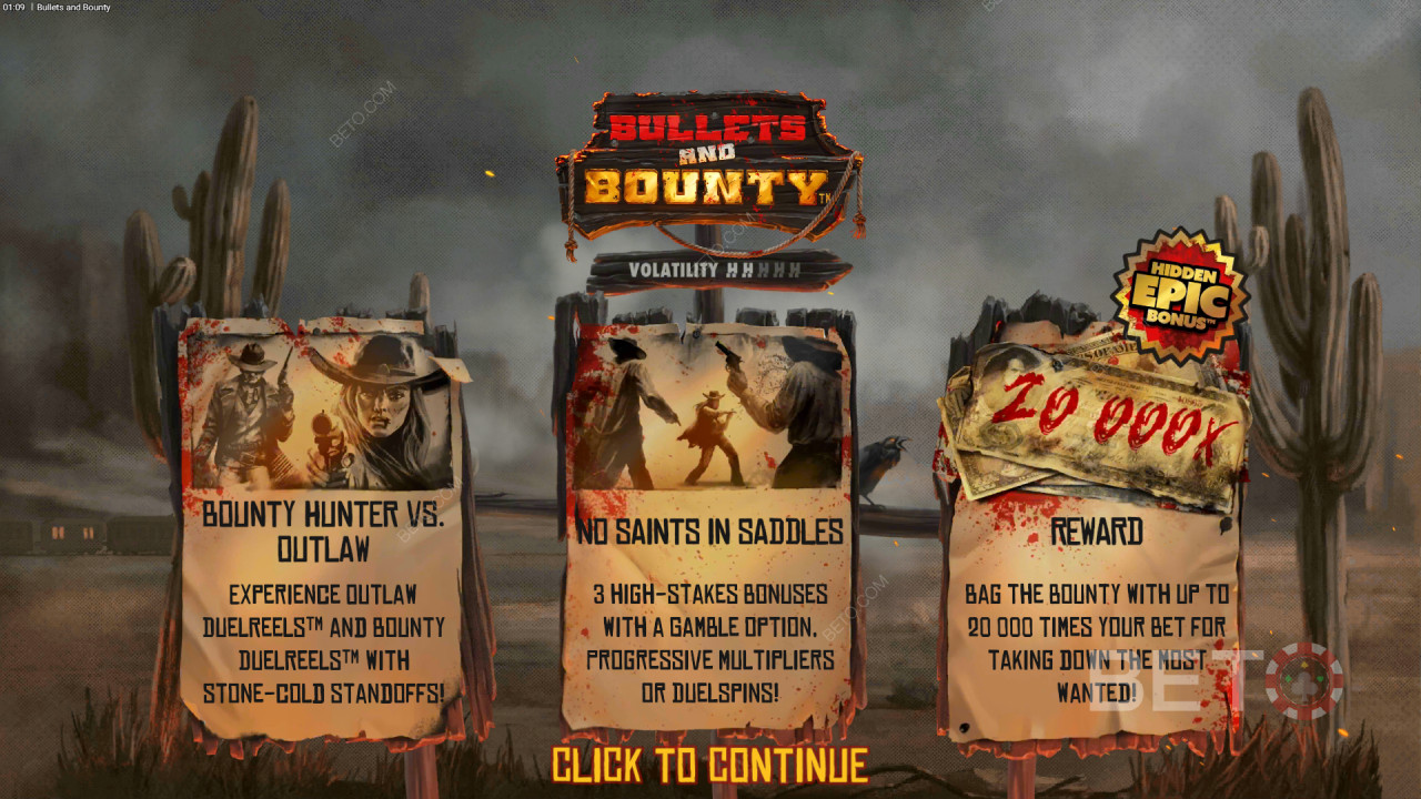 Explicación de las bonificaciones en Bullets and Bounty de Hacksaw Gaming