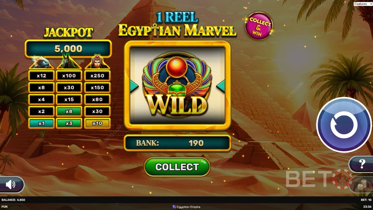 Características de bonificación explicadas en 1 rollo - Egyptian Marvel by Spinomenal