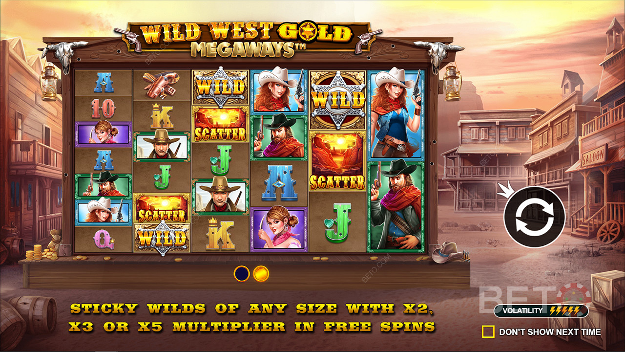 En la tragaperras Wild West Gold Megaways hay Sticky Wilds con multiplicadores de hasta 5x.