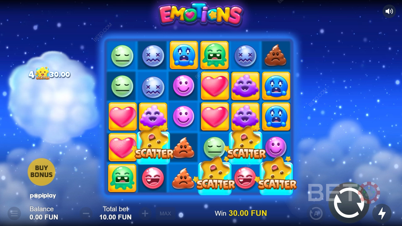 Explicación de las bonificaciones en Emotions de Popiplay
