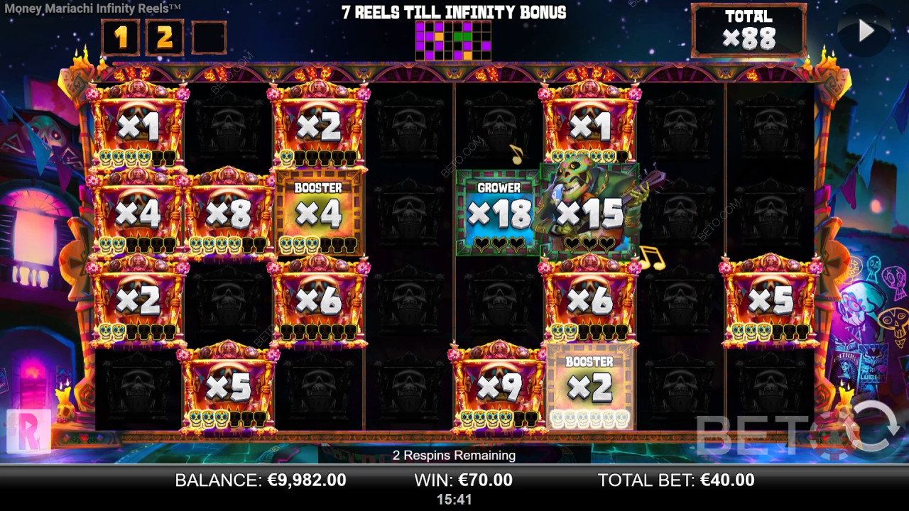 Funciones de bonificación explicadas en Money Mariachi Fiesta Infinity Reels de Reel Play