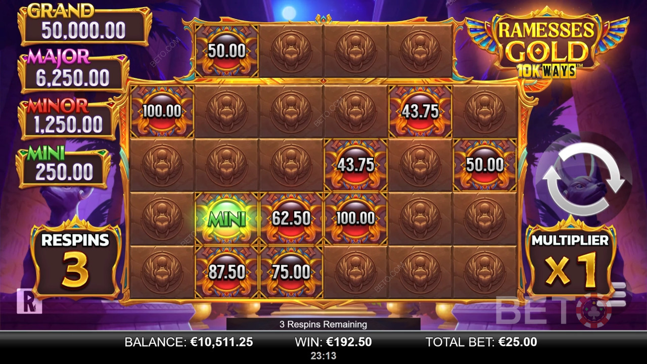 Gana 9.065x tu apuesta en la tragaperras Ramesses Gold 10K Ways.