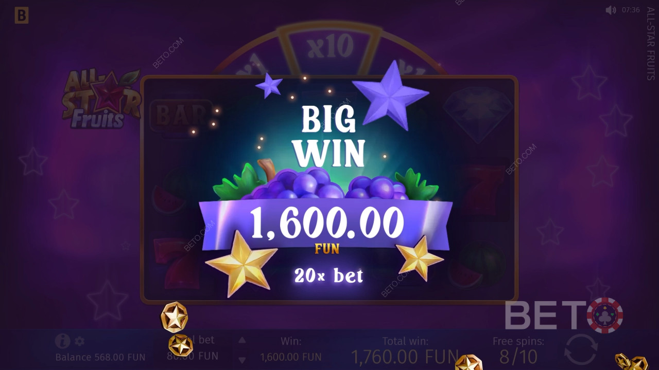 Gana 1.500 veces tu apuesta en la tragaperras All-Star Fruits.