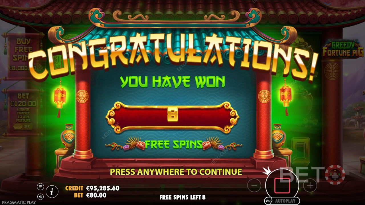 Gana 8.888x tu apuesta en la tragamonedas Greedy Fortune Pig.