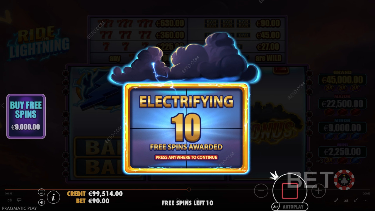 Explicación de las bonificaciones en Ride the Lightning de Pragmatic Play