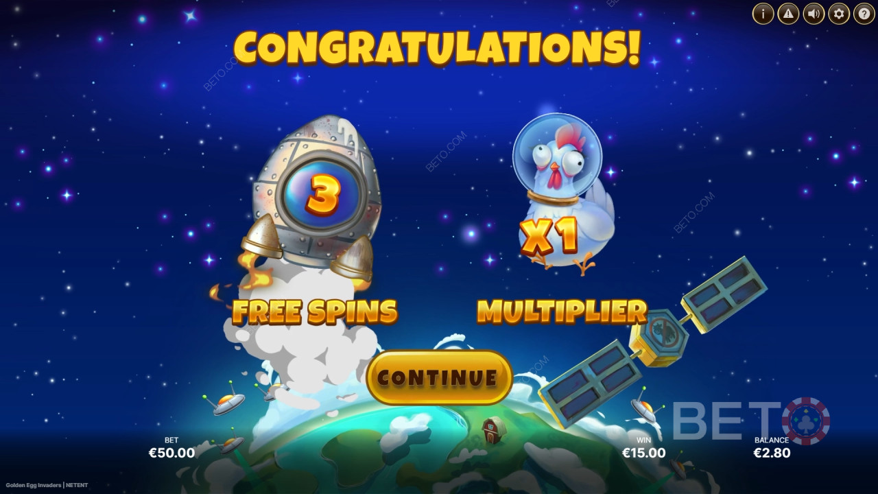 Explicación de las bonificaciones en Golden Egg Invaders por NetEnt