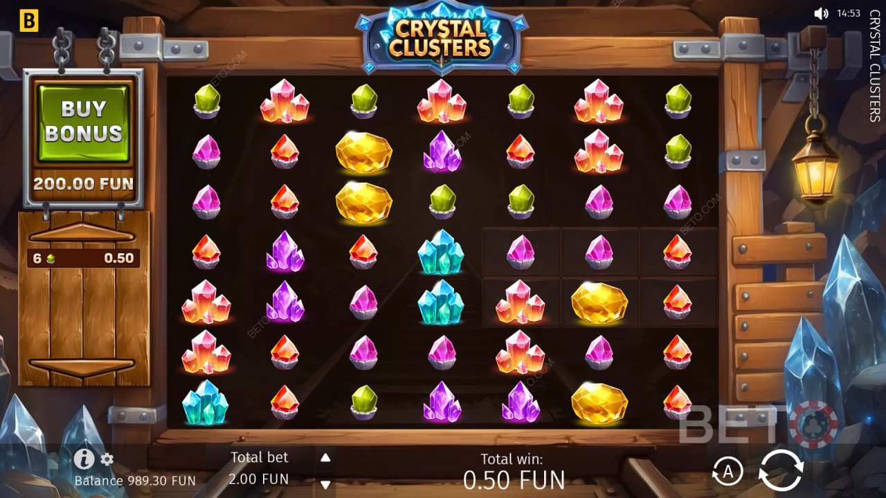 Explicación de las funciones extra en «Crystal Clusters» de BGaming