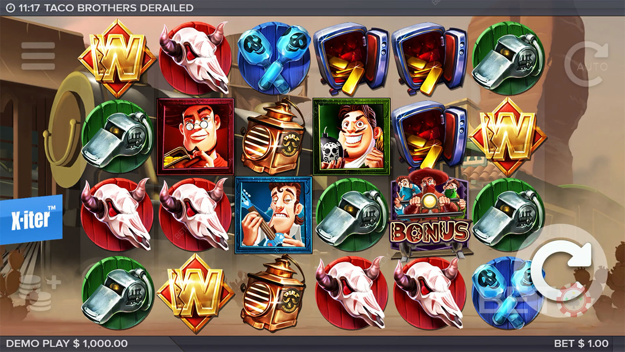 Características adicionales explicadas en Taco Brothers Derailed by ELK Studios