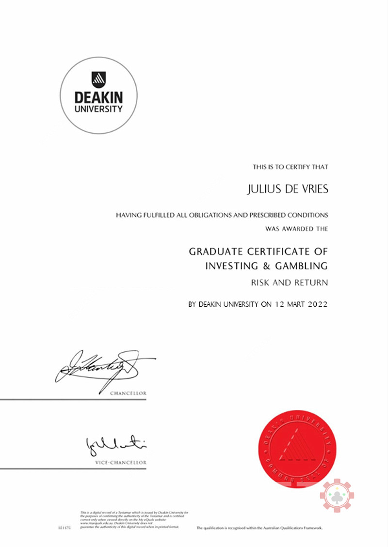Julius de Vries - Certificado en la Universidad Deakin