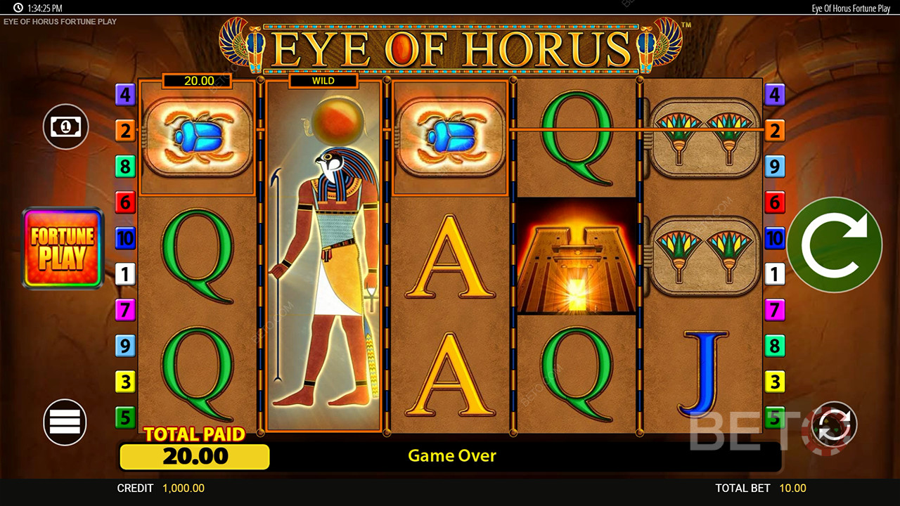 ¡Gana 50.000 veces tu apuesta en la tragaperras online Eye of Horus Fortune Play!
