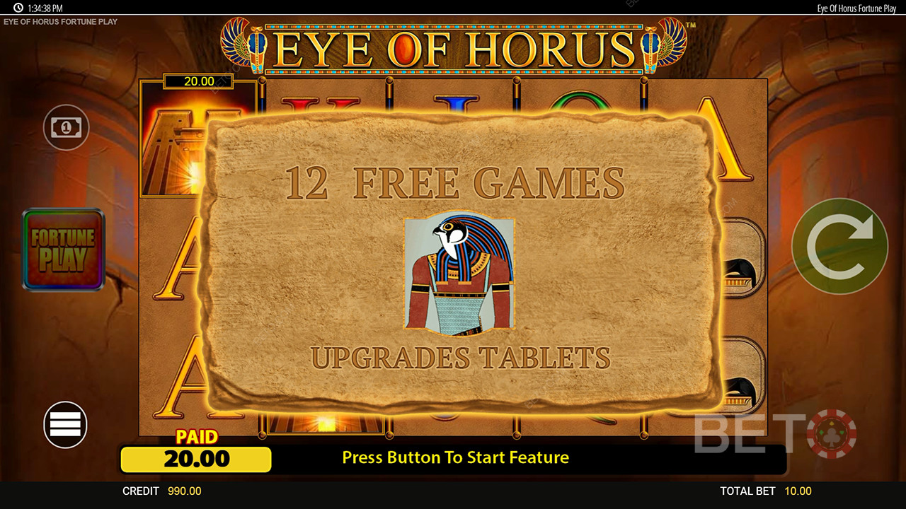 Explicación de las bonificaciones de Eye of Horus Fortune Play by Blueprint