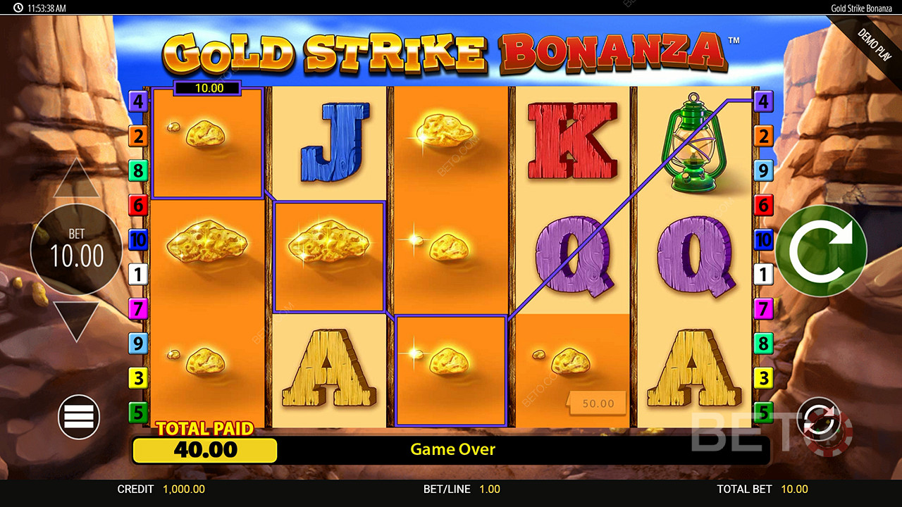 Gana 2.500 veces tu apuesta en la tragaperras Gold Strike Bonanza Fortune Play.