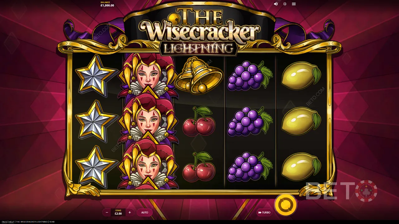 La muestra de juego del Rayo Wisecracker que muestra un alto potencial ganador