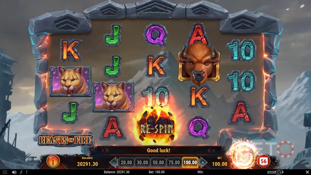 Ejemplo de juego de Beasts of Fire con animaciones explosivas