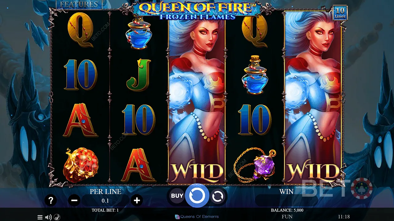 Jugabilidad de la video slot Queen of Fire - Frozen Flames